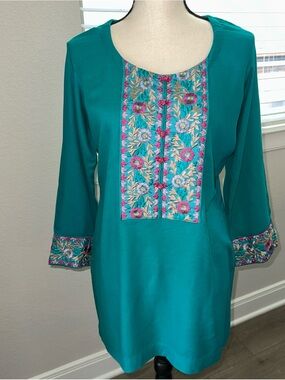 Custom Made Teal Blue Embroidered Kurti Top | Women’s Ethnic Tunic Blouse